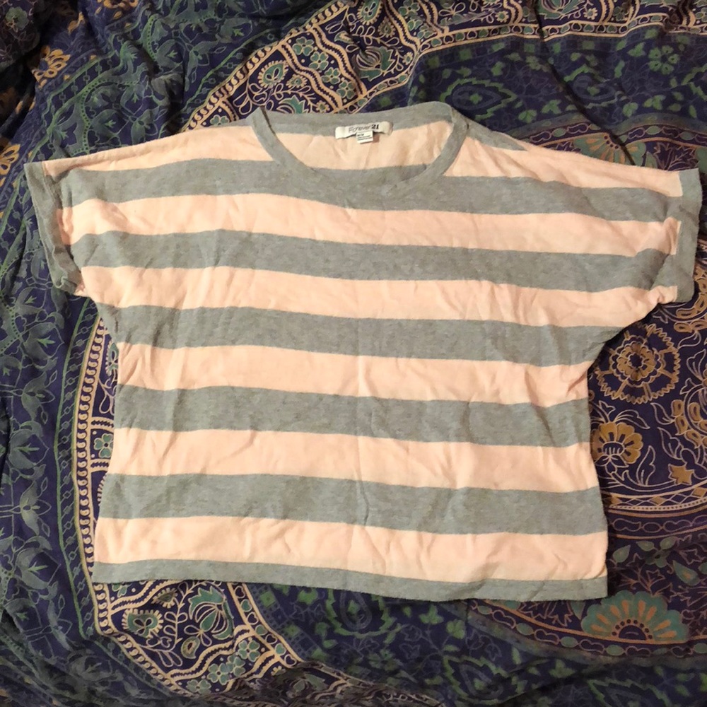 Pink and Gray Striped Crop Top